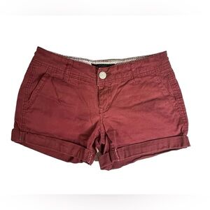 Aeropostale Women‎ Stretch High Waist Midi Twill Short Burgundy Maroon Size 00